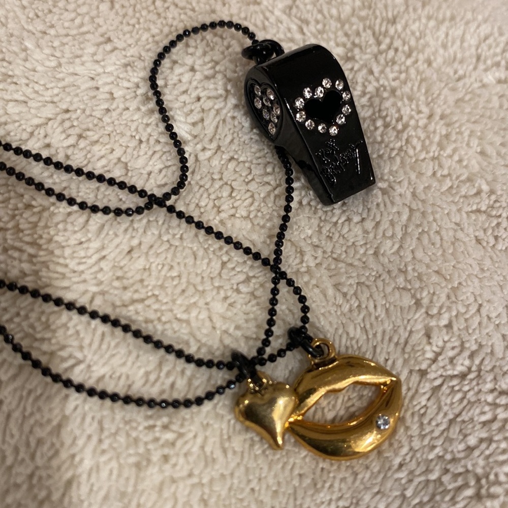 Betsey Johnson Black Whistle & Lips Necklace